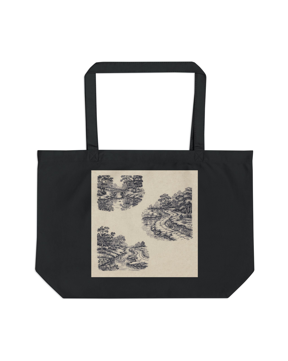 Toile Forest Large Eco Tote in Toile de Jouy forest print, front view