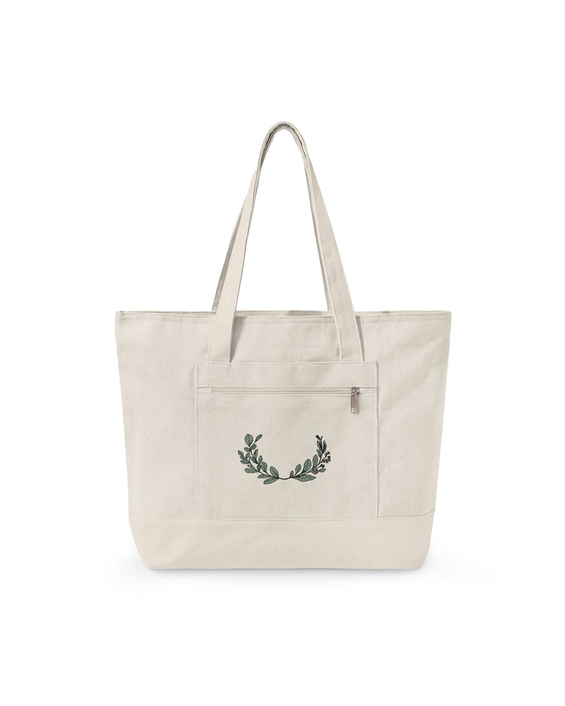 Botanical Zip Pocket Canvas Tote