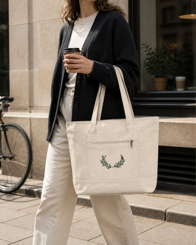 Botanical Zip Pocket Canvas Tote