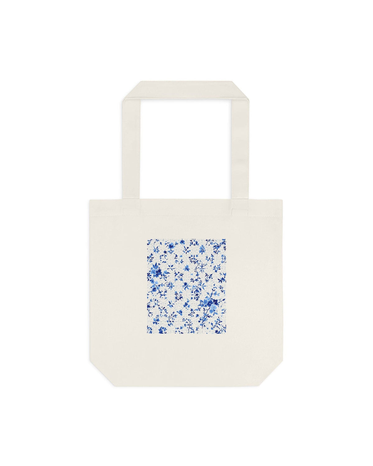 Blue Floral Square Cotton Tote Bag