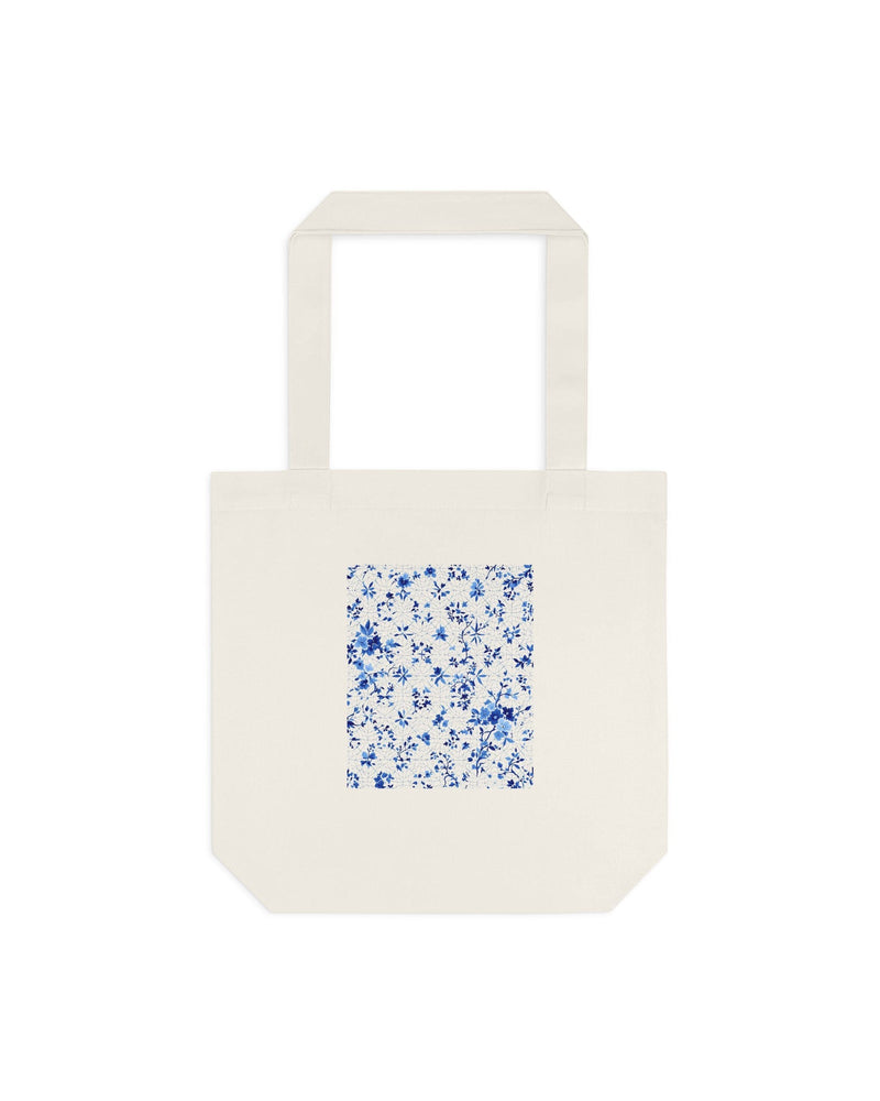 Blue Floral Square Cotton Tote Bag