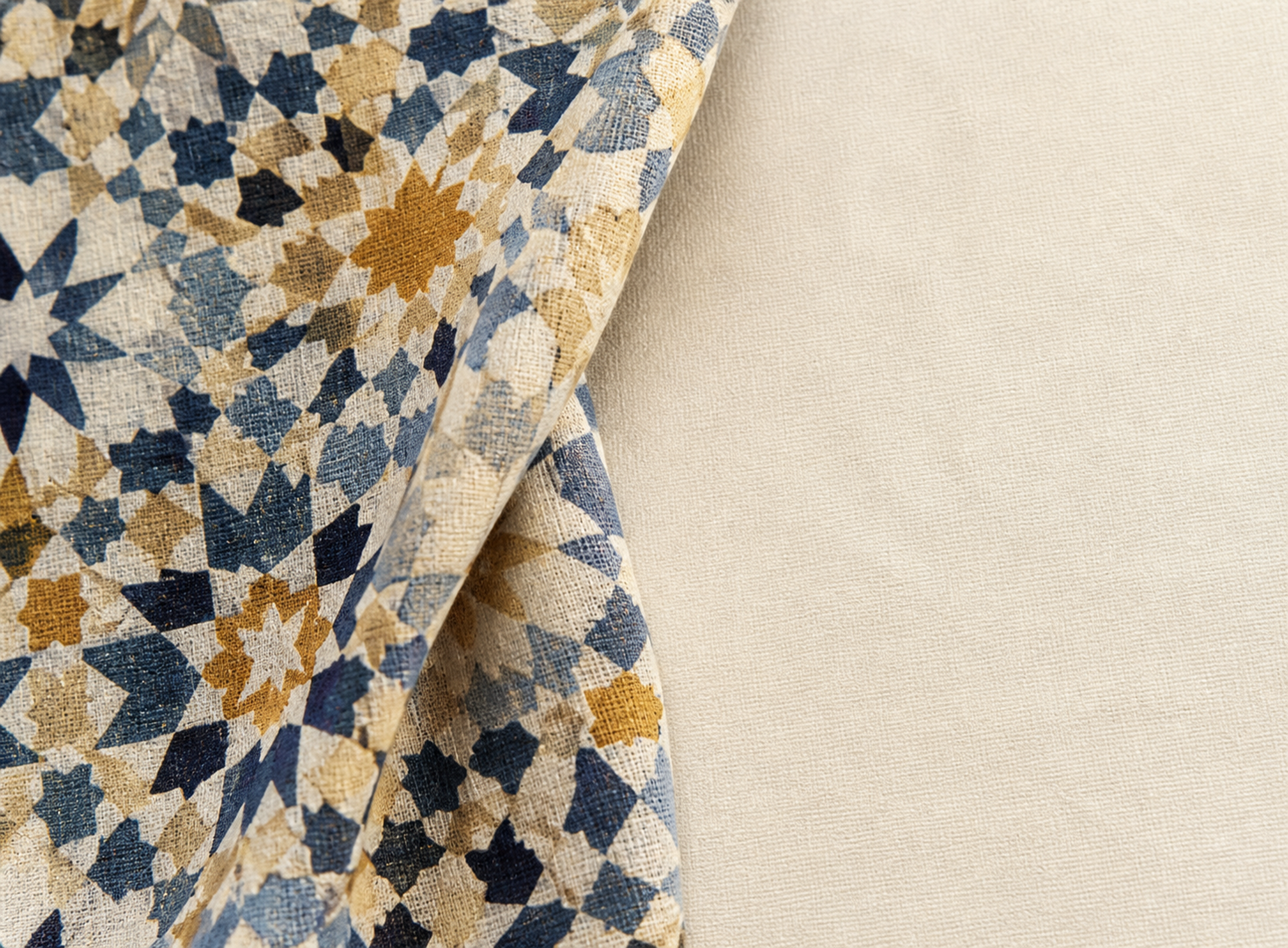 Draped Zellige textile with a woven tote